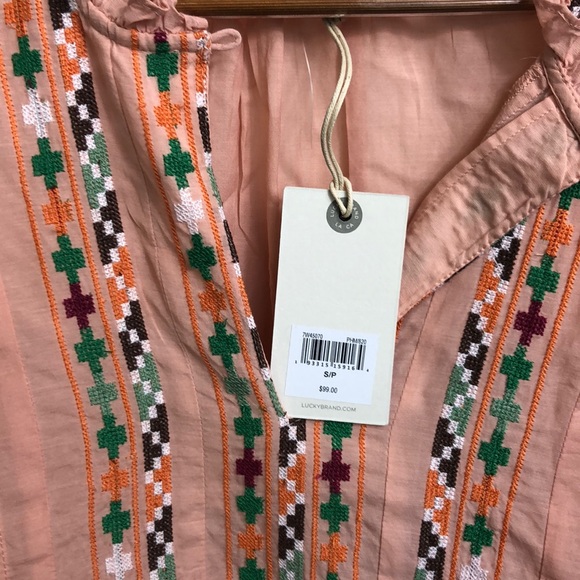 NWT Lucky Brand Peach Embroidered Peasant Top Sz S - Picture 5 of 6
